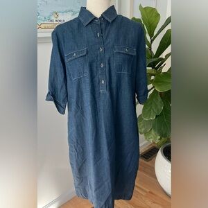 J. McLaughlin Navy Denim Shift Button Down Shirt 100%- Cotton
